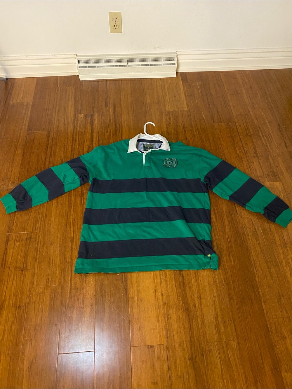 Vintage Notre Dame Green & Navy Rugby Stripe Long-Sleeve Shirt